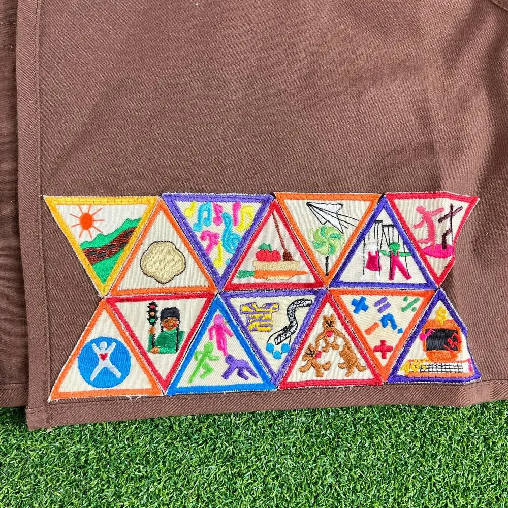 Vintage 90s Girl Scouts Brownie Vest with Patches Circle T Council Sz L 16-18+